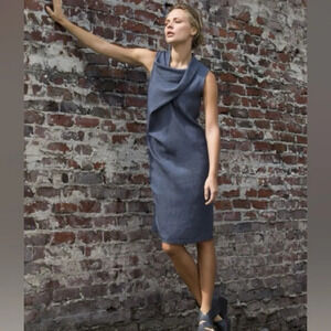 NWOT Porto Mikado Pleated Dress Patina Blue Grey Casual Minimalist Women’s Small